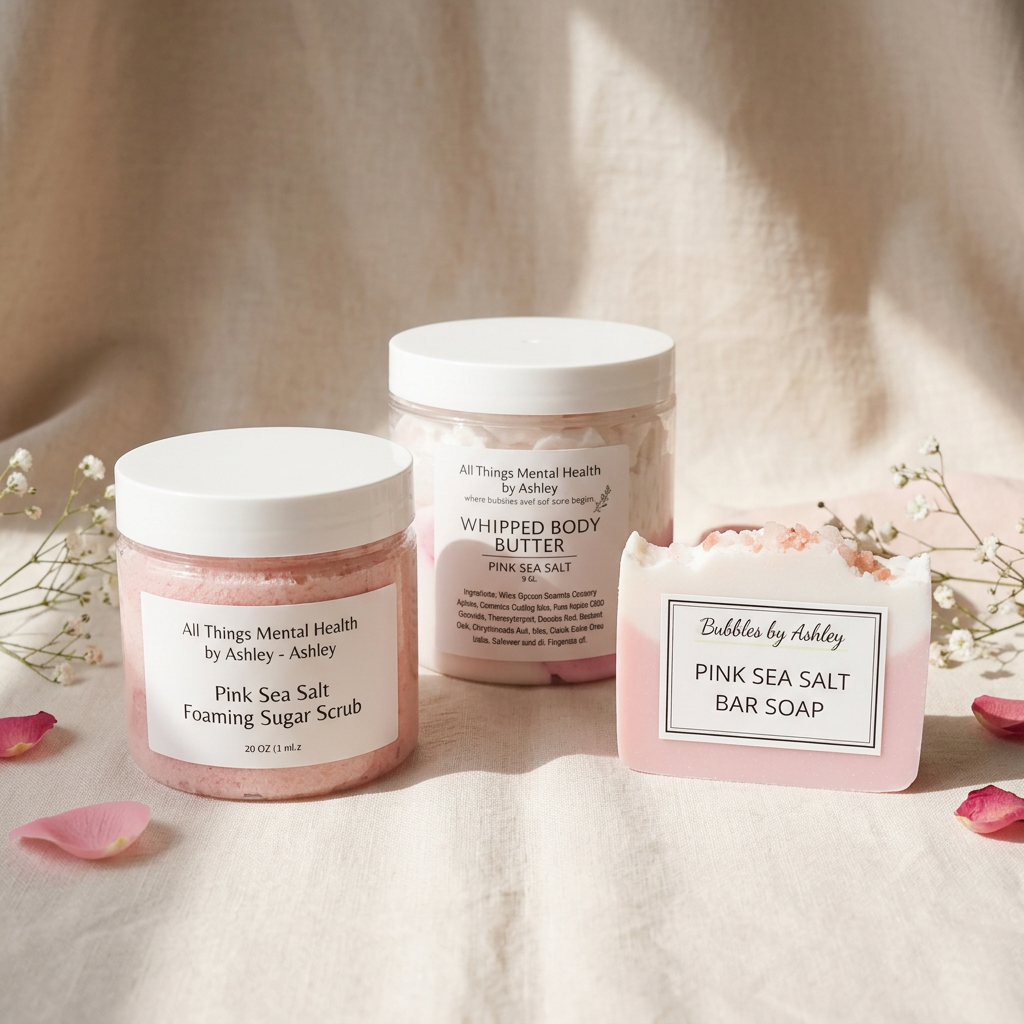 Three-piece spa set with sugar scrub, body butter, and goat milk soap